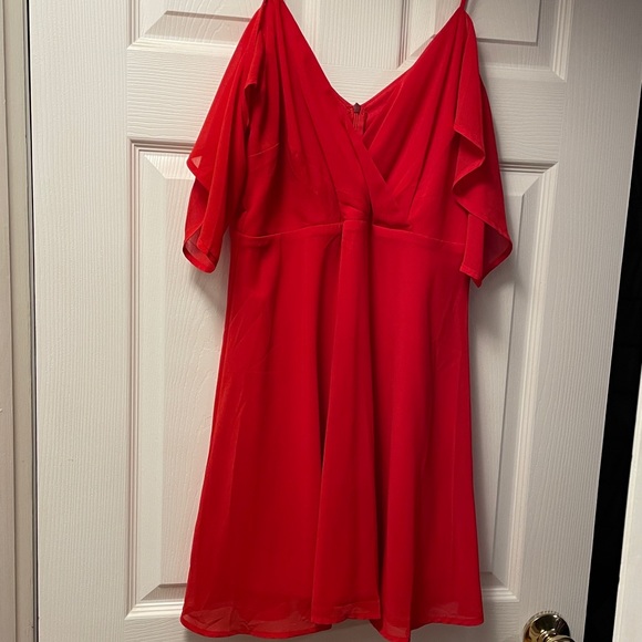 Cosmopolitan Red Off-the-Shoulder Skater Dress - Picture 5 of 11